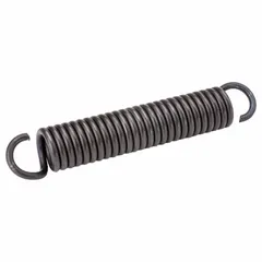 Carbon steel machine hook extension spring with oil finish. Free length 13 21/32 in, wire diameter 0.177 in, outer diameter 1.375 in. Supplied in a 6-pack. Used in industrial machinery to provide tension and return force in applications such as conveyor systems, packaging equipment, and agricultural implements.