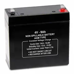 APPROVED VENDOR AGM Sealed Lead Acid Battery, 4V DC, 9 Ah, ABS Housing, 0.250 in Faston Terminal, 47027