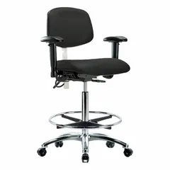 Vinyl ESD & Cleanroom Task Chair with Arms, Adjustable Height 26 1/4-36 in, 19 in Seat, ISO 5, ESD-Safe, Aluminum Base, Foot Support