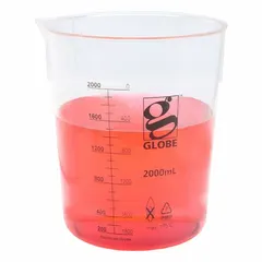Low Form Plastic Beaker Without Handles, 2,000 mL, Clear Polymethylpentene, Printed Graduations