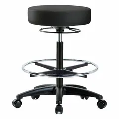 Vinyl Lab Stool, Height Range 24 1/2" to 34 1/2", 17" Seat Width, 17" Seat Depth, Fiberglass Base, 5 Casters, Foot Support, Not ESD Safe