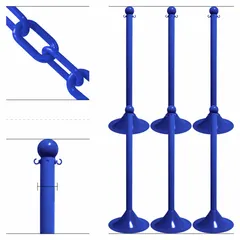 Light Duty Stanchion Kit, Blue, 4 Posts, 50 ft Chain