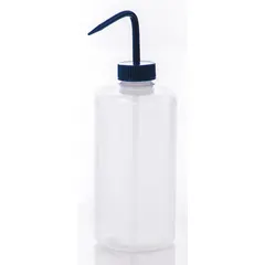 Narrow Mouthed Standard Spout Wash Bottle, 1 L, Colorless Body, Blue Closure, Nonvented, No Imprinting