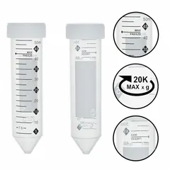 Approved Vendor 50 mL Polypropylene Centrifuge Tube with Flat Screw Cap, Conical Bottom, Graduated, Colorless, C2903
