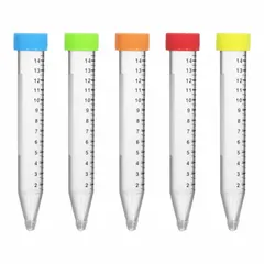 Approved Vendor 15 mL Polypropylene Centrifuge Tube with Flat Rainbow Screw Cap, Conical Bottom, Graduated, Colorless