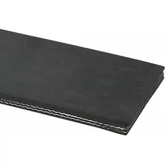 This black multi-ply conveyor belting is designed for extreme-temperature applications in material handling. With a 12 in width and 3/8 in thickness, it is cut to length with a 15 ft minimum and intended for use with bolt-hinge lacing. Suitable for transporting hot materials in industrial settings such as foundries, steel mills, and cement plants.