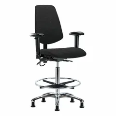 APPROVED VENDOR Fabric ESD Task Chair with Arms, Aluminum Base, Foot Support, Height Range 26 1/4 to 36 in