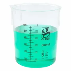 Low Form Plastic Beaker Without Handles, 600 mL, Clear Polymethylpentene, Printed Graduations, Non-Sterile