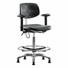APPROVED VENDOR ESD Cleanroom Task Chair with Arms, Polyurethane, Aluminum Base, ISO 5, Height Adjustable 24 1/2" to 34 3/4", Seat Width 16"