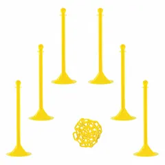 Solid-Color Plastic Chain Barrier System, Yellow, 4 Posts, 50 ft Chain