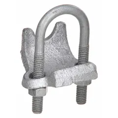 Steel beam mount for conduit, pipe, and cable with clamp-on mounting. Galvanized finish, gray color. Accommodates beam flange thickness from 3/64 in to 1-1/16 in. Compatible with 1/2 in EMT conduit. UL Listed. Overall dimensions: 3 in width, 3 in length, 1/8 in height.