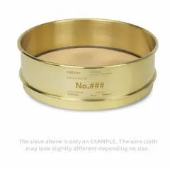 Brass-framed and brass-screened test sieve with 8-inch outside diameter and 2 5/8-inch height. Meets ASTM E11 standards with US Standard Screen Size #25. Used for particle size analysis and classification of granular materials in laboratory and industrial settings.