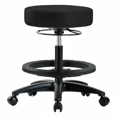 Vinyl Lab Stool with Fiberglass Base, Height Adjustable 19 3/4" to 27 3/4", 17" x 17" Seat, 5 Casters, Foot Support