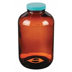 Amber Wide Mouth Glass Lab Bottle, 2.5 L, 70-400 Neck, 140 mm Body Diameter, Case of 12