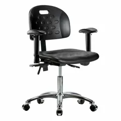 Approved Vendor Ergonomic Chair with Arms, Polyurethane, Black, 18 in Seat Width, Height Adjustable 17 3/4 to 23 in