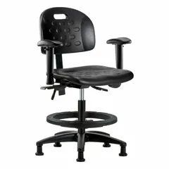 Approved Vendor Ergonomic Chair with Arms, Polyurethane Seat, Nylon Base, Adjustable Height 19 3/4" to 27 1/2", 18" Seat Width, Black