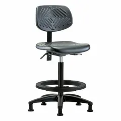 Polyurethane Lab Chair, Armless, Height Range 23 1/4 in to 33 1/4 in, 16 in Seat Width, Nylon Base, Foot Support, Black