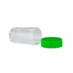 PPCO 20 mL Sample Vial with Green Closure, 28 mm Neck, Self-Standing, Non-Sterile