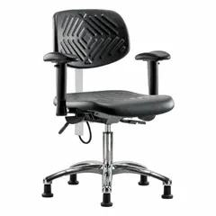 Polyurethane ESD & Cleanroom Chair with Arms, ISO 5, 16 in Seat Width, Adjustable Height 17 1/2 to 22 3/4 in