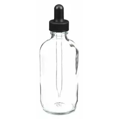 Clear Glass Lab Dropper Bottle, 120 mL, 4 fl oz, Round, Soda Lime Glass, Colorless, 48 mm Body Dia
