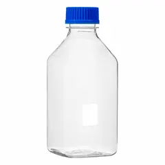 Polycarbonate Rectangular Lab Bottle, 150 mL, Clear, Graduated, Attached Closure