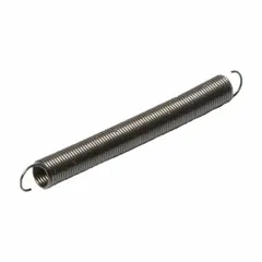 Machine hook extension spring made of music wire with oil finish. Free length 1 3/4 in, wire diameter 0.037 in, outer diameter 0.3 in. Supplied in a 5-pack. Used to provide pulling force in industrial equipment, machinery, conveyors, and automation systems.