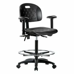 Polyurethane Lab Chair with Arms, Adjustable Height 24 1/4" to 34", 18" Seat Width, Black