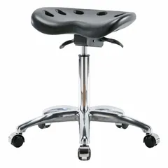 Polyurethane Lab Stool, Black, 20-28 in Height, 17 in Seat Width, 14 in Seat Depth, Aluminum Base, 5 Casters
