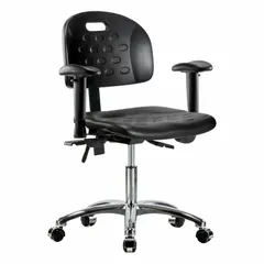 Polyurethane Ergonomic Lab Chair with Arms, Adjustable Height 17 3/4" to 23", Black