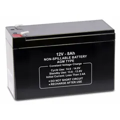 APPROVED VENDOR AGM Sealed Lead Acid Battery, 12V DC, 8 Ah, 0.18 in Faston Terminal, ABS Housing, 47038