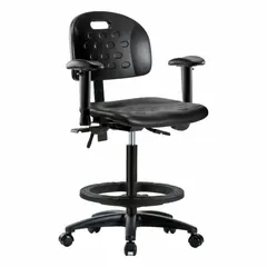 Polyurethane Lab Chair with Arms, Adjustable Height 24 1/4" to 34", Black