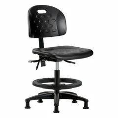 APPROVED VENDOR Polyurethane Lab Chair, Armless, Height Range 19 3/4" to 27 1/2", 18" Seat Width, Nylon Base, Foot Support, Black
