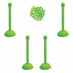 Safety Green Plastic Chain Barrier Kit, 6 Posts, 30 ft Chain
