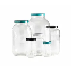 Clear Wide Mouth Round Glass Lab Bottle, 240 mL, 58-400, Colorless, Visible Particulate, 24-Pack
