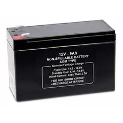 APPROVED VENDOR AGM Sealed Lead Acid Battery, 12V DC, 9 Ah, 47039