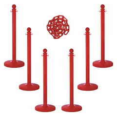 Solid-Color Plastic Chain Barrier System, Red, 6 Posts, 50 ft Chain