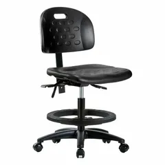 Polyurethane Lab Chair, Armless, Adjustable Height 19 3/4" to 27 1/2", 18" Seat Width, Nylon Base, 5 Casters, Foot Support