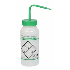 APPROVED VENDOR Wide Mouthed Standard Spout Wash Bottle, 500 mL, 70% Ethanol Imprinting, White Body, Green Closure, Nonvented, F11646-0640