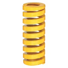 Alloy steel die spring with cylindrical shape and closed, ground ends. Measures 2 33/64 inches in length with a 1.97-inch outer diameter. ISO-D series. Used in stamping dies, metal forming, and press tooling to provide controlled force and return action under high cyclic loads.