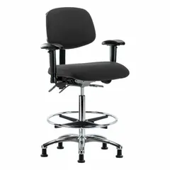 ESD Task Chair, Fabric, Arms Included, 26 1/4" to 36" Height, 18 1/2" Seat Width, 17" Seat Depth, Aluminum Base, Foot Support