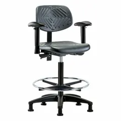 Polyurethane Lab Chair with Arms, Adjustable Height 23 1/4" to 33 1/4", 16" Seat Width, Nylon Base, Foot Support, Tilt Adjustable