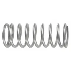 Cylindrical compression spring made from spring wire with closed and ground ends. Measures 2 1/2 inches in length. Sold in a pack of 10. Used in mechanical assemblies to provide consistent force and deflection, such as in valves, actuators, and shock absorption applications.