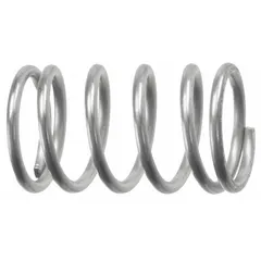 Cylindrical compression spring made from 302 stainless steel with closed and ground ends. Length of 1 5/8 inches. Supplied in a pack of 5. Used to store mechanical energy and resist compressive forces in applications such as valves, pumps, and machinery.