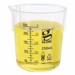 Low Form Plastic Beaker Without Handles, 250 mL, Clear Polymethylpentene, Printed Graduations