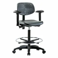 APPROVED VENDOR Ergonomic Chair: Polyurethane with Arms, Height Adjustable 23 1/4" to 33 1/4", 16" Seat Width, Foot Support, Nylon Base