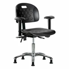 Polyurethane Lab Chair with Arms, Adjustable Height 17 3/4" to 23", Black