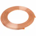 Copper tubing for air conditioning and refrigeration systems, supplied in a 100 ft coil. The 3/8 in diameter tube is rated for a maximum operating pressure of 787 psi at 200°F. This product is not cleaned and capped.